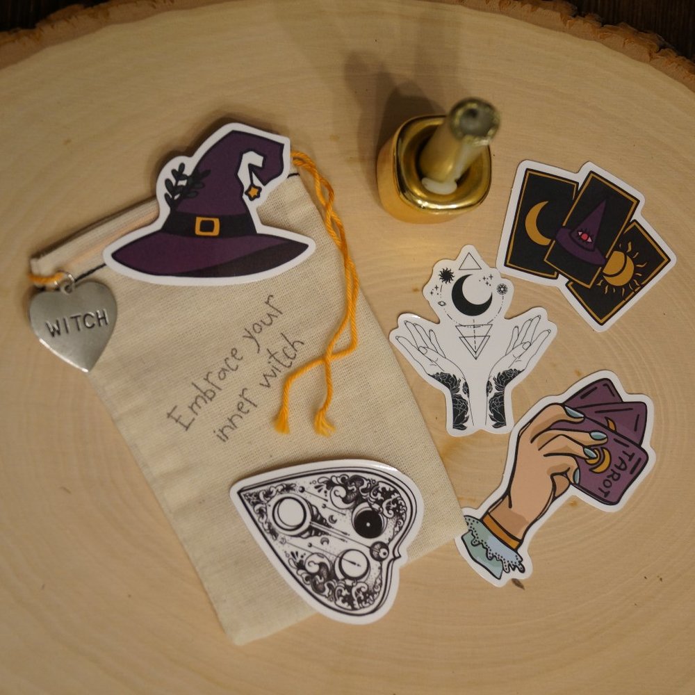Witch Sticker Surprise Set 5 w/ bag witch heart charm Goth Vibes Handmade ⚰️